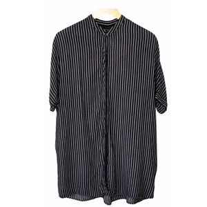 Zara Black & White Striped Mandarin Collar Blouse